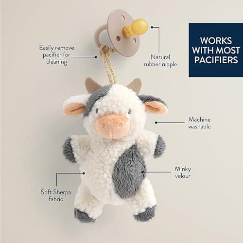 Itzy Ritzy Pacifier & Lovey Set - Natural Rubber Pacifier with Stuffed Animal Lovey - Detachable Plush Cow Binky Holder & Coordinating Natural Rubber Binky, Ideal for Ages 0-6 Months (Cow) thumbnail 5