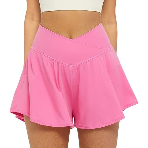 FireSwan Crossover Athletic Shorts for Women 2 in 1 Flowy Running Shorts with Pockets Spandex Butterfly Workout Tennis Skorts - Image 1