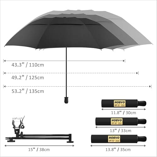 HOBVO UPF 50+ Golf Umbrella with Adjustable Universal Clamp, Portable Umbrellas for Rain, Manual Open & Close, for Beach Chair, Golf Cart, Stroller, Bleacher, Patio thumbnail 3