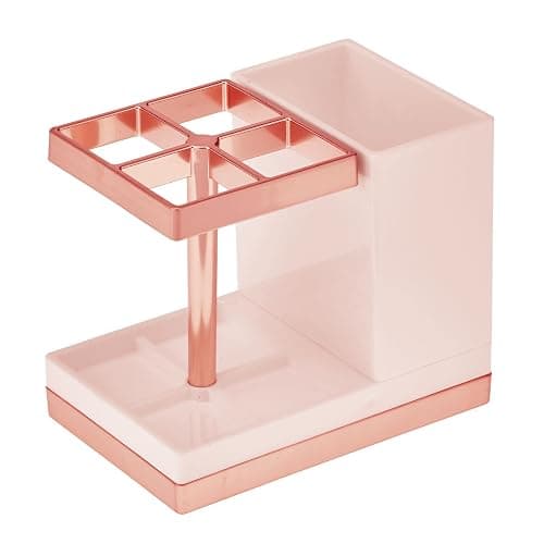 mDesign Plastic Toothbrush and Toothpaste Storage Organizer Holder - Home Decor for Bathroom Countertop - Holds Toiletries and Beauty Accessories - Lumiere Collection, Light Pink/Rose Gold thumbnail 3