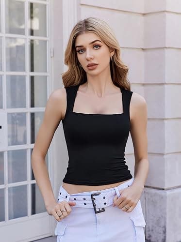 Avidlove Women's Crop Tops Square Neck Vests Going Out Shirts Sexy Outfit | Cool, breathable, and stretchy fabric，Trendy Y2K summer style，Slim-fit, flattering silhouette,Festival Party Streetwear thumbnail 2