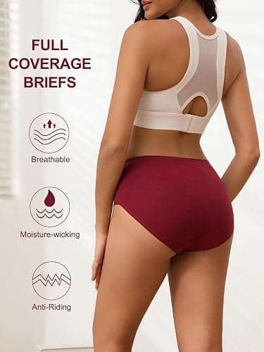 Vevmon Cotton Underwear for Women High Waisted Soft Ladies Panties 5 Pack | Full Coverage Breathable Briefs, Moisture-Wicking Cotton Fabric, Fits Comfortably Underwear for Gym, Work, Daily, Loungewear thumbnail 4