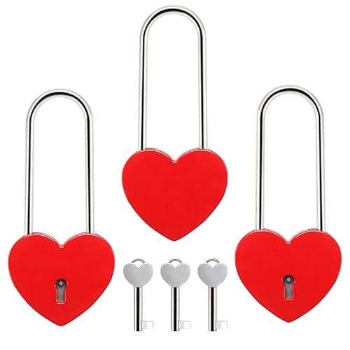 3 PCS Heart Lock Love Lock for Bridge Padlock with Keys for Lovers Valentines Day Gift Decorations Small Cute Red Heart Shaped Locks for Diary Book Jewelry Box Locker Suitcase Luggage - Image 1