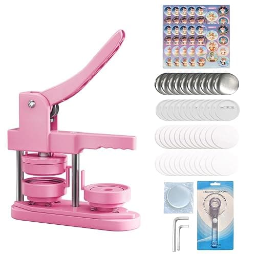 FreeingBAG Button Maker Machine 58mm - (3 Gen) Installation-Free (2.25in) DIY Badge Button Maker Press Machine Badge Punch Press with 100pcs Button Parts Pictures (Pink, 2.25 inch / 58mm) - Image 1