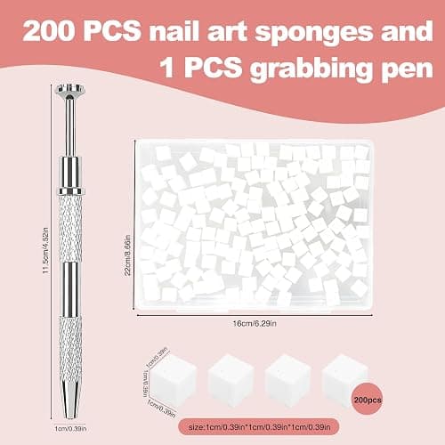 200PCS Soft Nail Sponges with 1PCS Grabbing Pen for Ombre and Aura, Reusable Soft Nail Sponge,Professional Nail Art Tools Accessories Supplies for Home Use and Salons,Manicure DIY Tools thumbnail 2