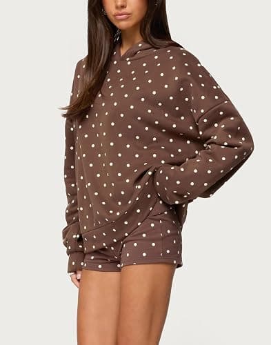 Morlaeley Women Polka Dot Hoodie Shorts Set Long Sleeve Oversized 2 Piece Sweat Set Casual Y2k Sweatshirt Matching Sets thumbnail 3
