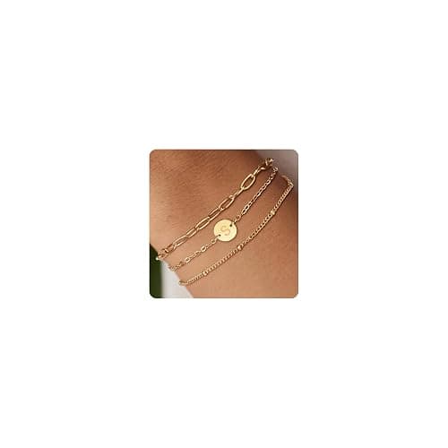 LDOWWGL Valentines Day Gifts - Gold Initial Bracelets for Women - 18K Gold Plated over Stainless Steel Letter Charm Bracelet with Layered A to Z Design - Birthday Christmas Jewelry Gifts - Image 1