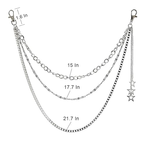 Pejnl Pants Chain Metal Star 3 Layer Punk Goth Hip Hop Wallet Chain – Pants Accessories for Women & Men thumbnail 7
