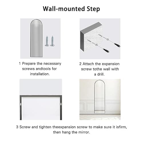 CUCZUUS 56" x 18" Floor Full Length Mirrors with Stand,Shatter-Proof Tempered Glass Big Mirror,Wall Mounted Hanging/Standing Long Mirror,Aluminium Alloy Arched Mirror,Bedroom Floor Mirrors(White) thumbnail 8