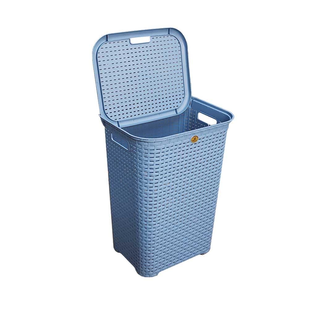 Cesto Canasta Organizador Ropa con Tapa Rattan Plastico (Azul) - Azul thumbnail 3