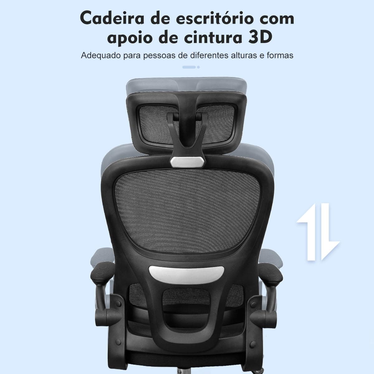Cadeira de escritório, design ergonômico com suporte lombar independente, malha respirável e encosto de cabeça ajustável (Preto) thumbnail 5