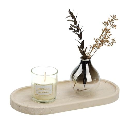 Koville Italian Travertine Tray, 12"x6" Vanity Decorative Marble Tray for Countertop, Catchall Tray for Perfume, Candles, Jewelry Dish Tray - Image 1