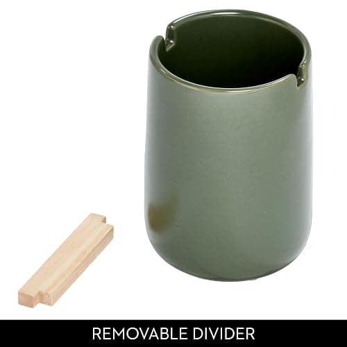 iDesign Ceramic Earth Collection Toothbrush Holder with Paulownia Wood Divider, Moss/Natural Wood thumbnail 5