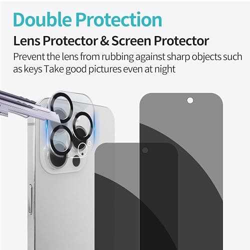 PEHAEL 2+2Pack for iPhone 15 Pro Privacy Screen Protector with Camera Lens Protector Full Coverage Anti-Spy Tempered Glass Film 9H Hardness Easy Installation Bubble Free [6.1 inch] thumbnail 6