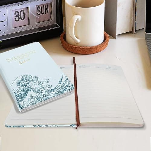 HZMLYDJ Bible Verse Lined Journal Notebook for Women Men, 200 Pages A5 Hardcover Hard Shell Journals for Writing Note Taking, Wavy Sea Flower Christian College Ruled Notebook Diary Notepad 5.8"×8.3" thumbnail 5
