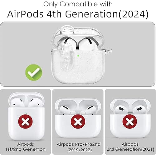 AZGYIAI (with Safety Lock) Clear Case Compatible with Apple AirPods 4 Cases 2024, Soft TPU Transparent for AirPods 4th Generation Cases with Cute Cherry Keychain for Women Grils (Glitter Clear) thumbnail 4