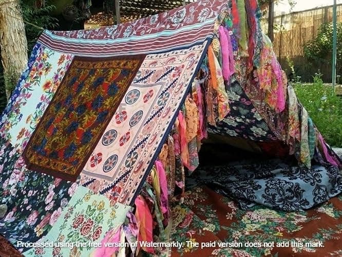 YILLE Boho Tent - Saree Tent - Bed Canopy | Bohemian Wedding Backdrop | Gypsy Hippie Decor - Floor Seating Area | Meditation Room - Glamping, X-Large thumbnail 2
