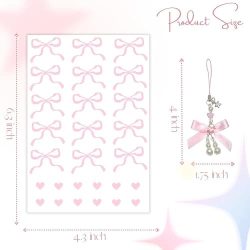 Romukuku Bows Stickers for Custom Owala Accessories, Heart Decals Transfer Stickers for Water Bottles, Bows Pearl Charms for Owala (Pink) thumbnail 3