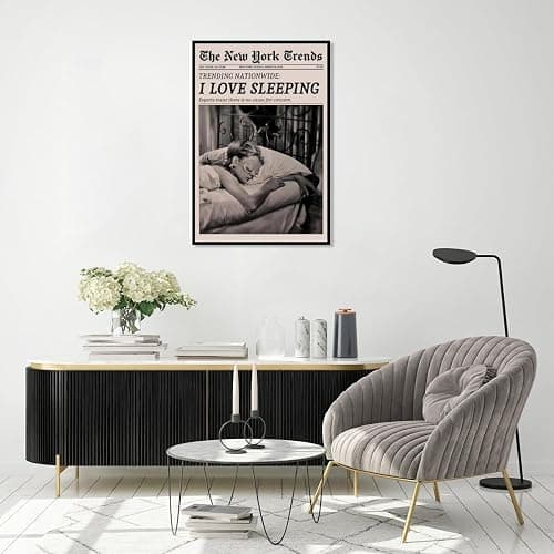 Retro Newspaper Wall Art Vintage Feminist Aesthetic Poster Black and White Canvas Print Funky Girl I Love Sleeping Art for Women Girly Bedroom Dorm Wall Decor 8x12inch black framed thumbnail 7
