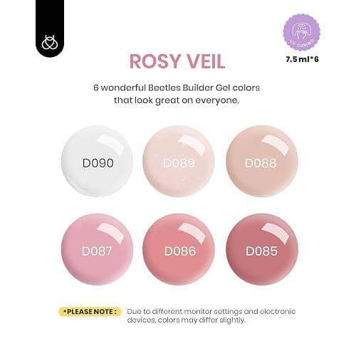 Beetles Builder Gel Set, 6 Colors Jelly Clear Pink Nude Building Gel, 8 in 1 for Instant Apex Thickening, Strengthening Weak Nails & Extension, Beginners DIY Salon at Home Gifts, UV LED Lamp Needed thumbnail 5