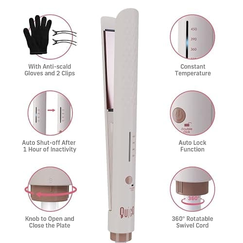 Quico Hair Straightener, 110-240V Flat Iron Hair Straighteners for Women | Pink Hair Straighteners 15s Fast Heat, Ceramic Negative Ion Plate, 320-450℉, Temp Memory, Auto-Off, with Glove&Clips, Gift thumbnail 9