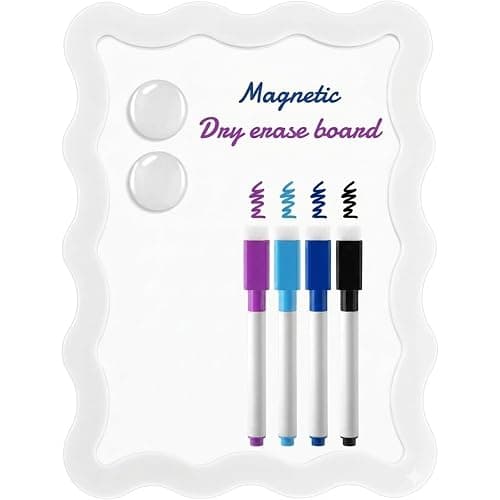 Gueevin White Small Scalloped Magnetic Dry Erase Whiteboard, 7" x 9" | Locker Fridge Whiteboard with 4 Markers & 2 Magnets, Cute Mini Dry Erase Board for School Office Home - Image 1