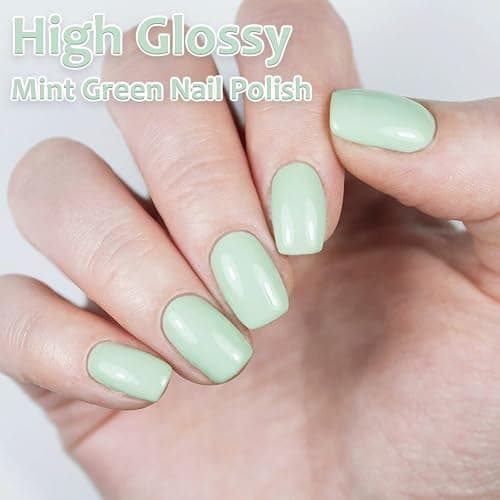 Green Nail Polish - Mint Green Nail Polish - Quick Dry & Long Lasting Light Green Breathable Nail Varnish - Glossy Water Based Chip Resistant Nail Varnish for Women Nail Art Manicure thumbnail 5