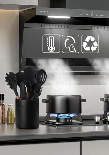 Nucookery Utensil Holder, 6.4" Ceramic Kitchen Utensil Holder with Countertop-Protection Cork Bottom, Farmhouse Kitchen Decor for Counter, Christmas Gift (Stone Black) thumbnail 2