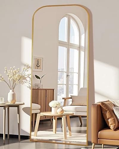 Antok Full Length Mirror, 59"x22" Floor Mirror Freestanding, Arched Floor Standing Large Mirror Full Body Mirrors with Stand for Bedroom, Hanging Mounted Mirrors for Living Room, Gold thumbnail 4