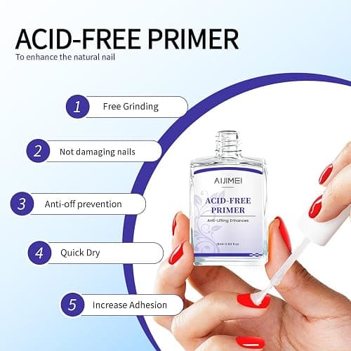 AIJIMEI Professional Natural Nail Polish Dehydration and Acid Free Primer for Acrylic Acid and Gel Nail Polish, Quick Drying Advanced Adhesive Set（18ml/0.63fl.oz) thumbnail 4