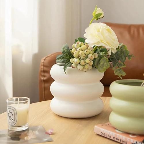 SANDYBAYTAS Ceramic Plant Pot Indoor, 6.5 Inch Flower Pot with Drainage Hole, Tiered Bubble Design Ceramic Planter for Home & Office Decor (White) thumbnail 5