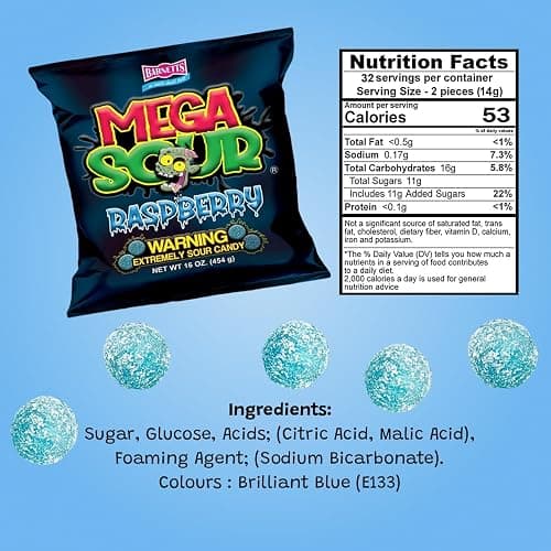 Barnetts - Mega Sour Candy Raspberry 454g (1lb) - Trendy Sweet Bags - Traditionally Handmade Sweets - Sour Coating Lasts 20 Seconds - Candies for Party Bag, Gift Hamper, or Hamper Box thumbnail 2