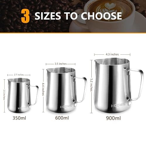 HOOMIL Milk Frothing Pitcher, 12oz/350ml Stainless Steel Steaming Pitcher Barista Milk Frother Cup Jug for Espresso Machine Coffee Cappuccino Latte Art - Silver thumbnail 2