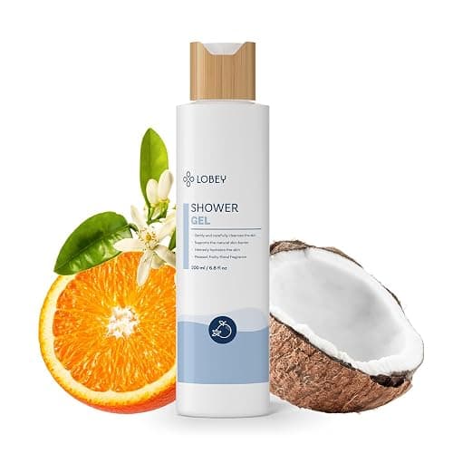 LOBEY Duschgel für Damen & Herren für Empfindliche Haut – Sanfte Reinigung – Feuchtigkeitsspendendes Duschgel mit Kokosöl – Vegan & ohne Sulfate – Natürliche Körperpflege (200 ml) - Image 1