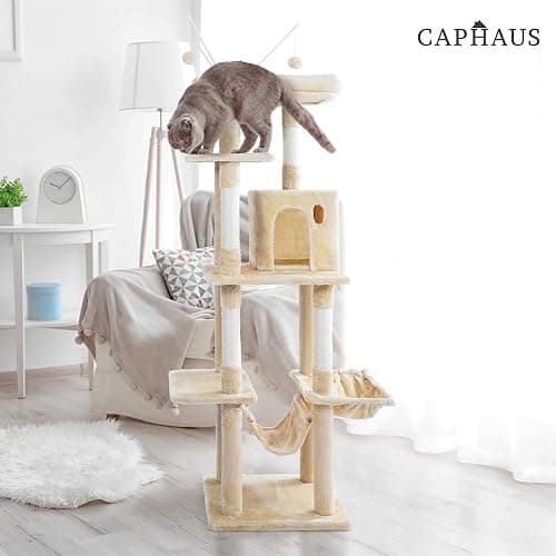 CAPHAUS 70-Inch Multi-Level Tall Cat Tree with Cute Top Perch, Scratching Posts, Cat Activity Tree w/Modern Hammock, Cat Cave Condo for Large Cats Kittens Tall Cat Climbing Play Tower thumbnail 7