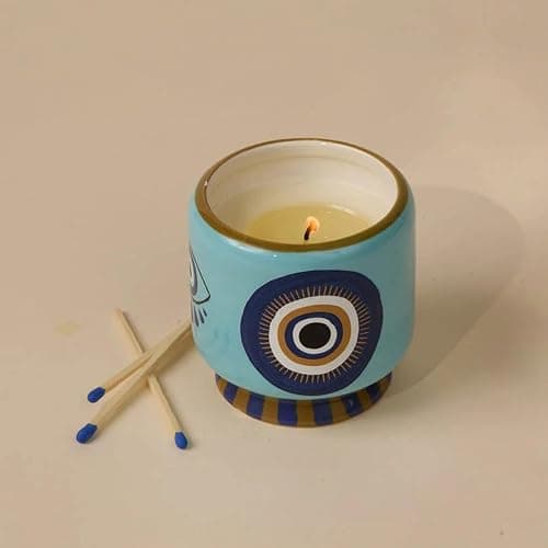 Paddywax Scented Candles Dopo Hand-Painted Ceramic Luxury Artisan Candle, 8-Ounce, Eye - Incense & Smoke thumbnail 2
