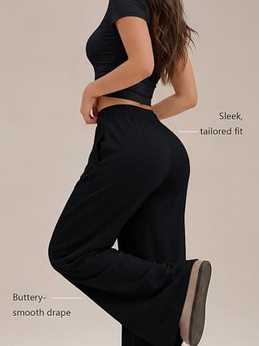 Trendy Queen Women's 2 Piece Matching Summer Lounge Set with Pockets | Vacation Airport Travel Outfits, Workout Gym Clothing Comfy Athleisure Clothes, Side-ruched Top, Drawstring Wide Leg Pants thumbnail 4