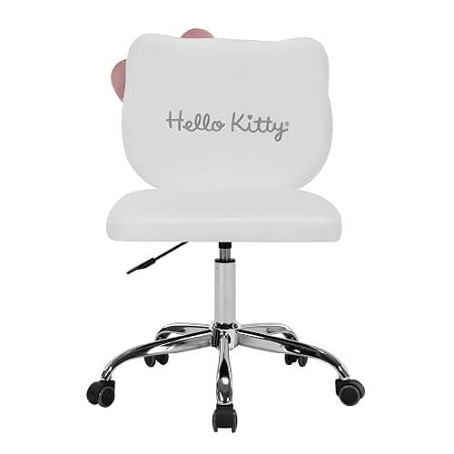 Impressions Vanity Hello Kitty Kawaii Swivel Vanity Chair for Makeup Room, Adjustable Height Desk Chair with Wheels Rolling, Comfy Foam Back (White) thumbnail 4