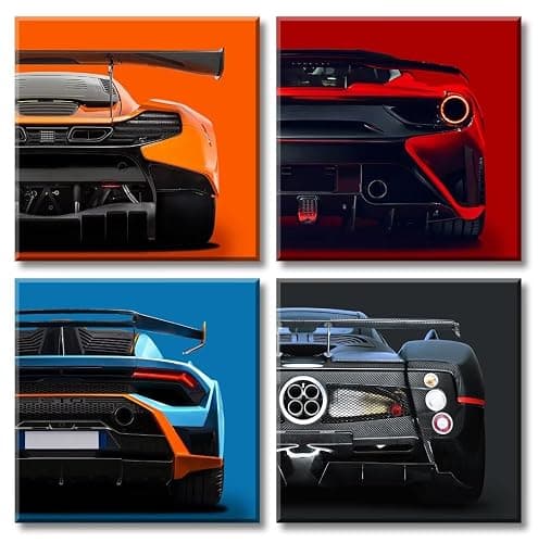 JiazuGo Modern Car Posters Decor Mens Room Wall Art Prints Classic Supercar Picture Paintings for Boys Room Cool Racing Sports Car Canvas Poster Decor Man Cave Car Room Bedroom Office with Frame - Image 1