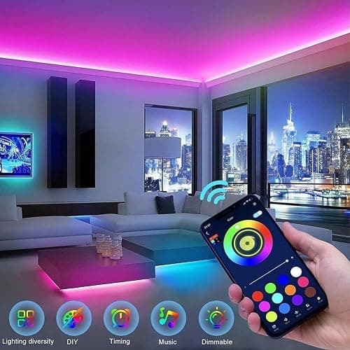 anso 100ft 50ft LED Strip Lights for Room TV PC Back Light Tape 5050 RGB Bluetooth APP USB (5m/16.4ft USB Set) thumbnail 2