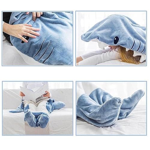 inkArts Shark Blanket Hoodie Onesie for Adult & Kid, Wearable Shark Sleeping Bag, Soft Cozy Onesie Costume thumbnail 8