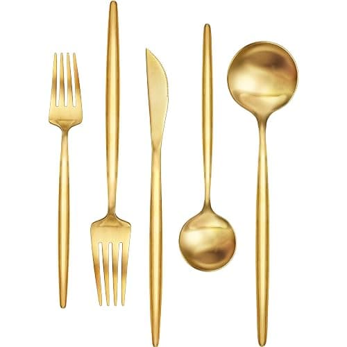 60-Piece Gold Silverware Set, Flatware Set for 12, Food-Grade Stainless Steel Cutlery, Includes Spoons Forks Knives, Kitchen Cutlery for Home Office Restaurant Hotel - Image 1