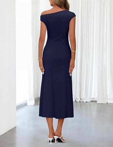 MEROKEETY Women's Wedding Guest One Shoulder Dresses 2026 Summer Formal Elegant Cocktail Party Midi Dress thumbnail 4