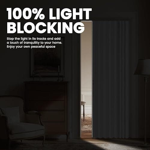 AJAZZ 100% Blackout Magnetic Door Curtain Patio Door Curtain Invisible Folding Door for Bedroom Living Room Accordion Doorway Curtains Sets Included Tracks (1Panel, 43W x 79 L, White) thumbnail 4