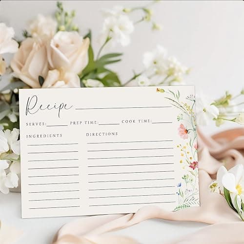 JOETMAE 50PCS Wildflower Recipe Cards - 4×6 In Double Sided | Thick Card stock|Blank|Wildflower Design|For Wedding, Bridal Shower, Baby Shower Kitchen Diaries Banquet Preparation thumbnail 2