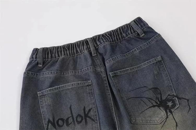 POHADON Y2K Blue Denim Shorts Summer Casual Loose Straight Leg Unisex Baggy Jeans Shorts Jorts Grunge Harajuku Streetwear - Small - Spider thumbnail 6