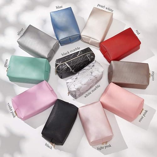 PU Leather Cosmetic Bag for Women Minimalism Makeup Bag for Daily Use Portable Storage Purse Small Neat Cosmetic Pouch Water-Resistant Toiletry Bag for Travel（Light Pink） - Pink Glitter thumbnail 7