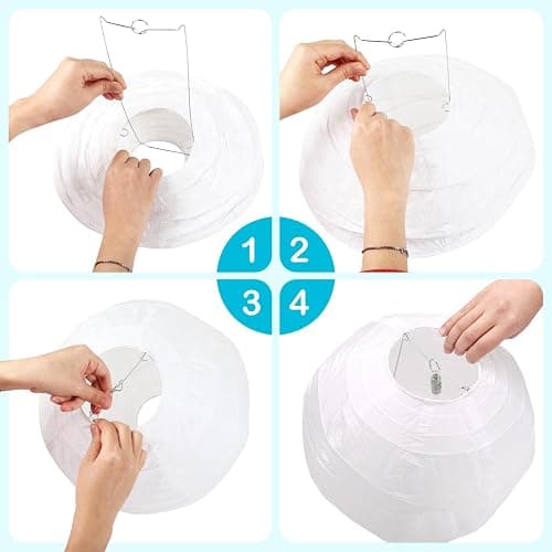 LIHAO 10’’ White Paper Lanterns with Lights, Chinese Lanterns Decorative for Party Decorations Wedding Anniversary Birthday Indoor Outdoor Home thumbnail 3