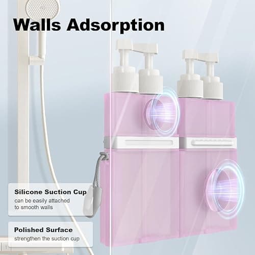 YOTIME 4in1 Travel Dispenser Bottle, TSA Approved Travel Size Containers | TSA Approved, Vacuum Suction for Smooth Walls, Leak-Proof, Ideal for Hotel, Gym, Camping, Pink thumbnail 2