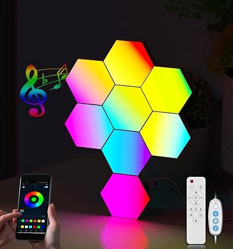 selfila Music Sync DIY Hexagon Lights - Smart APP and Remote RGB Wall Light Hexagonal Modular Gaming Light Honeycomb Shape Panels LED Lights for Bedroom Children Room Decor (8) thumbnail 9